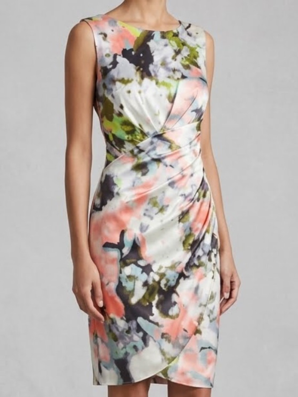 Suzi Chin for Maggy Boutique Silk Ruched Floral Dress Sheath Multicolor 2P